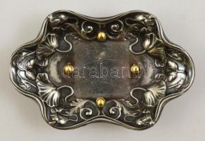 Ezüstözött fedelű üveg tintatartó, ezüstözött tálkával, m: 9 cm