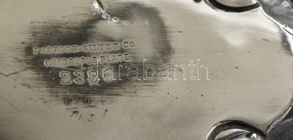 Ezüstözött fedelű üveg tintatartó, ezüstözött tálkával, m: 9 cm