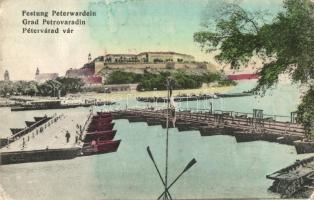 Újvidék, Novi Sad; Pétervárad vár, hajóhíd, Aladár gőzhajó / Peterwardein / Petrovaradin castle, pontoon bridge, steamship (EK)