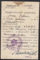 1930 Gépjárművezetői igazolvány, fényképpel