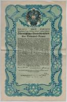 Ausztria / Bécs 1921. Österreichischer Staatschakschein(?) államkölcsön kötvény 1000K-ról, szelvényekkel T:III Austria / Wien 1921. Österreichischer Staatschakschein state loan about 100 Kronen, with coupons C:F