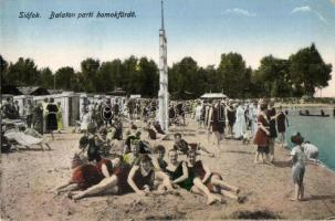 Siófok, Balaton parti homokfürdő, fürdőzők, napozók (ragasztónyom / glue marks)
