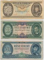 6db-os vegyes magyar forint bankjegy tétel, közte 1949. 100Ft T:III,III-