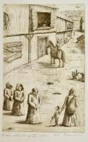 Baranyi László (?- ): Villon illusztráció III., rézkarc, papír, jelzett, számozott (3/3), paszpartuban, 36×24 cm