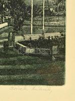 Csisztu Mihály (1933-2008): Deák Ferenc tér. Rézkarc, papír, jelzett, üvegezett keretben, 27,5×39 cm