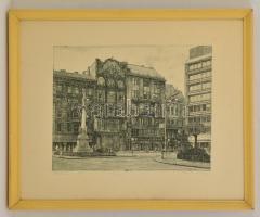 Csisztu Mihály (1933-2008): Martinelli tér. Rézkarc, papír, jelzett, üvegezett keretben, 27,5×39 cm