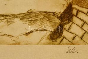 Szl. jelzéssel: otthon, hidegtű, papír, jelzett, 5×44,5 cm