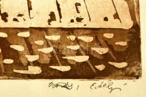 Erdélyi jelzéssel: Esztergom homlokzat / Épület, 2 db rézkarc, papír, jelzettek, paszpartuban, 17,5×...