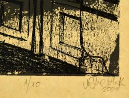 Olvashatatlan jelzéssel: Pest II-III., 2 db rézkarc, papír, paszpartuban, 14,5×11,5 cm