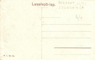 Nagyszombat, Tyrnau, Trnava; Kossuth Lajos utca, templom, üzletek. W. L. Bp. 706. / street view, chu...