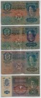 1912-1915. 8db-os vegyes magyar korona bankjegy tétel, közte több felülbélyegzett T:III,III-,IV raga...