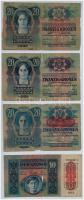 1912-1915. 8db-os vegyes magyar korona bankjegy tétel, közte több felülbélyegzett T:III,III-,IV raga...