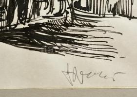 Olvashatatlan jelzéssel: Mozdonyok, 2 db rajz, tus, papír, paszpartuban, 20×28 cm