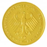 NSZK 1966F 2M Cu-Ni aranyozott "Max Planck" tanúsítvánnyal + Németország 1992D 2M Cu-Ni ar...