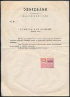 1939 Denizbank török nyelvű okmány, okmánybélyeggel