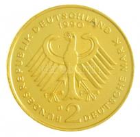 NSZK 1973D 2M Cu-Ni aranyozott "Konrad Adenauer" tanúsítvánnyal + Németország 1990D 2M Cu-...