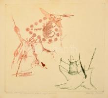 Almássy Aladár (1946-): Hamvas nosztalgia csendéletet figyelt meg a párnán. Színes rézkarc, papír, jelzett, felcsavarva, 31×35 cm