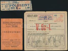 1943-1953 3 db jegy, bérlet és igazolvány (Színház Propaganda Kedvezményes Jegyiroda, Magyar Állami Operaház, Városi Színház)