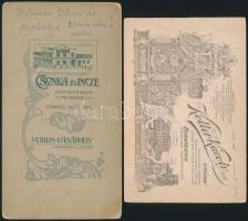 cca 1900 4 db keményhátú műtermi fotó, hátoldalon a műterem képével (Marosvásárhely, Budapest, Nagyk...