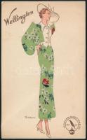 cca 1930 Wellington reklám nyomtatvány, Magyar Pamutipari Rt., anyagmintával, 17,5x11 cm
