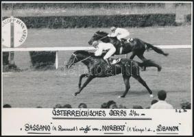 1964, 1970 Lóversenyeken készült fotók, lovak: Bassano, Norbert, Libanon, Kemal, Sarcolo, Fernando, feliratozva, 2 db, 12×17 cm