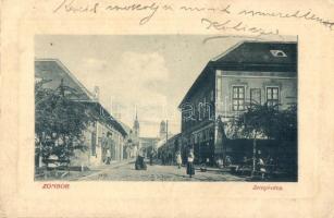 Zombor, Sombor; Zrínyi utca, üzletek. W.L. Bp. 3738. / street view with shops