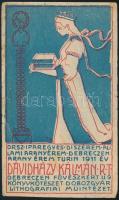 cca 1900 Dávidházy Kálmán Rt. könykötészet, dobozgyár, lithográfiai műintézet reklámos számolócédula, 12,5x7,5 cm