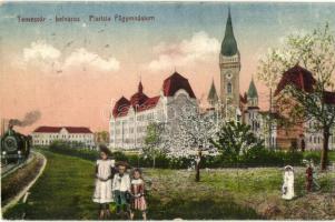 Temesvár, Timisoara; Belváros, Piarista főgimnázium, gőzmozdony / grammar school, locomotive  (Rb)