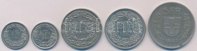 Svájc 1968-1996. 1/2Fr (2xklf) + 2Fr (2xklf) + 5Fr T:2 Switzerland 1968-1996. 1/2 Franc (2xdiff) + 2 Francs (2xdiff) + 5 Francs C:XF