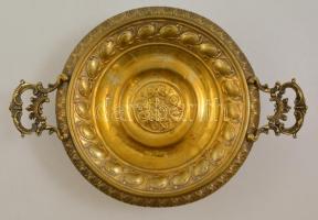 Rezezett fém füles kínáló, préselt, jelzés nélkül, 34×25 cm, m:7 cm