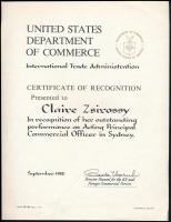 1976-1985 3 db amerikai okmány (United States Department of Commerce, Consulate General of The United States of America, Meritorious Service Increase)
