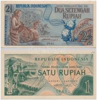 Indonézia 1961. 1R + 2 1/2R + Indonézia 1963. 10R + 1964. 25R + 50R T:I,I- Indonesia 1961. 1 Rupiah + 2 1/2 Rupiah + 1963. 10 Rupiah + 1964. 25 Rupiah + 50 Rupiah C:UNC Krause 78., 79., 89., 95., 96.