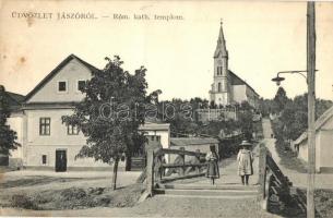 Jászó, Jászóvár, Jasov; utca, római katolikus templom. Szily János kiadása / street view with church