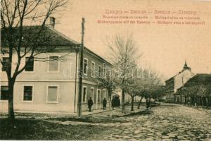 Zimony, Semlin, Zemun; Molinari ulica sa vojarnom / Molinarygasse mit der Kaserne / Molinary utca a laktanyával. W. L. 901. / street view, military barracks