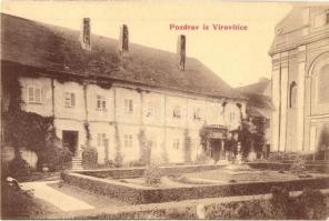 Verőce, Wirowititz, Virovitica; Ljekarna / park, templom, gyógyszertár. W. L. 160. / park, church, pharmacy