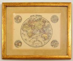 1860 A Föld déli féltekéjének térképe 27x21 cm Üvegezett keretben. 40x34 cm