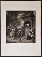 cca 1900 Adriaen van Ostade "Muzsikus a parasztház előtt" című művéről készült másolat, he...