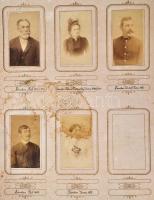 cca 1890 Nemesi családtagokat ábrázoló fotók, gróf Saint Marsan, Báró Lüttwitz, Sándor, családok, 19 db fotó, kartonra kasírozva, feliratozva, néhány kissé viseltes állapotban, képméret: 9x5 cm