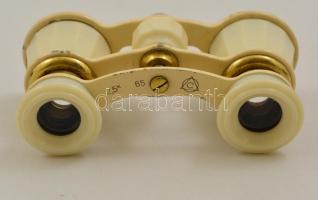 Régi szovjet színházi látcső, bőr tokban, kopott, 5x9,5x9 cm