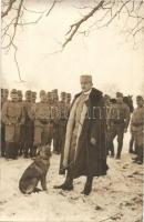 Első világháborús osztrák-magyar katonák télen a Kárpátalján, tiszt kutyával és puskával / WWI K.u.K. military, soldiers in Transcarpathia in winter, dog. Basa P. Ungvár photo