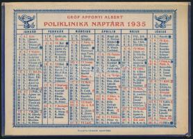 1935 Gróf Apponyi Albert poliklinika naptára, jó állapotban.