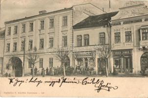 1903 Eperjes, Presov; Királyi Törvényszék, Sóska János üzlete, Cattarino S. könyvesboltja és saját kiadása / court of justice, shops