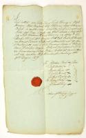 1839 Kiskomárom mezővárosi szántó örökösödéséről szóló oklevél aláírásokkal, városi viaszpecséttel