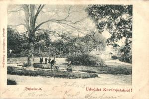 1903 Kovácspatak, Kovacov; park, kerékpáros férfi / man on bicycle in the park