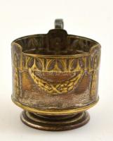 Díszes fém pohártartó, kopott, d: 5,5 cm,  m: 4,5 cm