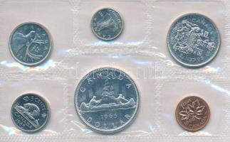 Kanada 1965. 1c Br + 5c Ni + 10c Ag + 25c Ag + 50c Ag + 1$ Ag forgalmi sor fóliatokban T:1,1- Canada 1965. 1 Cent Br + 5 Cents Ni + 10 Cents Ag + 25 Cents Ag + 50 Cents Ag + 1 Dollar Ag coin set in foil packing C:UNC,AU
