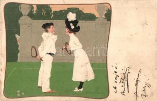 1900 Lawn-Tennis / Couples tennis match. Meissner & Buch Künstler-Postkarten Serie 1039. litho s: B. Wennerberg (felületi sérülés / surface damage)