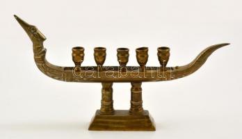 Réz ötágú, hajó alakú gyertyatartó, 33x18 cm.