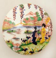 Victoria keleti mintás csehszlovák porcelán bonbonier, részben kézzel festett, jelzett, hibátlan, d:...