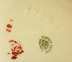 Victoria keleti mintás csehszlovák porcelán bonbonier, részben kézzel festett, jelzett, hibátlan, d:...